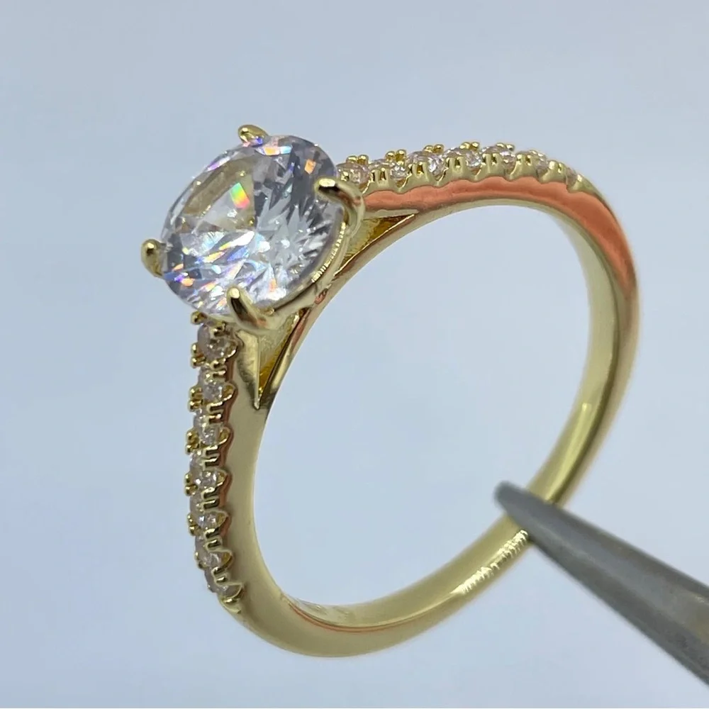 14K Gold Plated Diamond White CZ Solitaire Engagement Ring Bridal Statement Sz 9